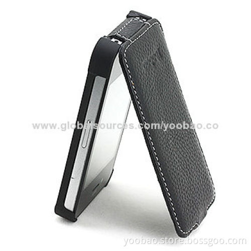Slim Leather Case for iPhone 4 with Full-Screen View, Available in Black Color